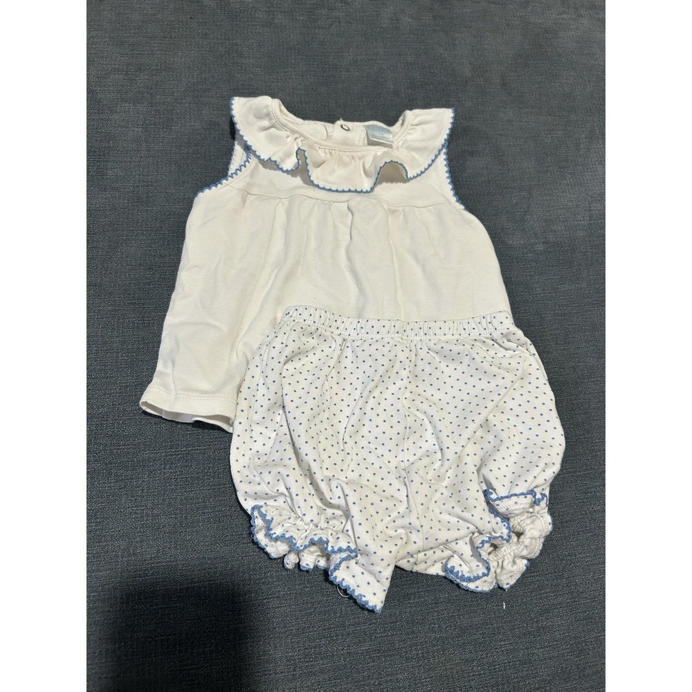 Edgehill Collection Baby Girl Two Piece Blue And White Outfit Size 9m
